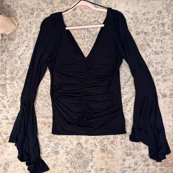 We The Free Black Ruched Bell Sleeve Top - Picture 7 of 8